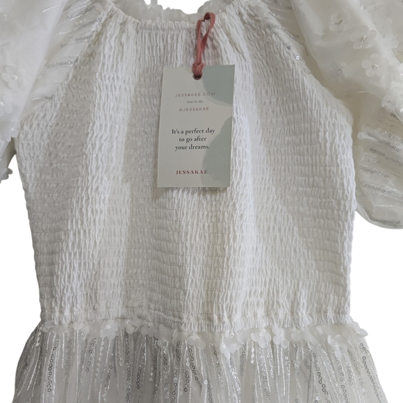 NWT Jessakae Dreaming Of You White Tulle Flora Applique Midi Dress Small Bridal - Picture 6 of 9